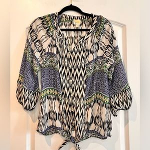 Anthropologie Fig & Flower Sheer Tie Up Blouse Size Medium‎